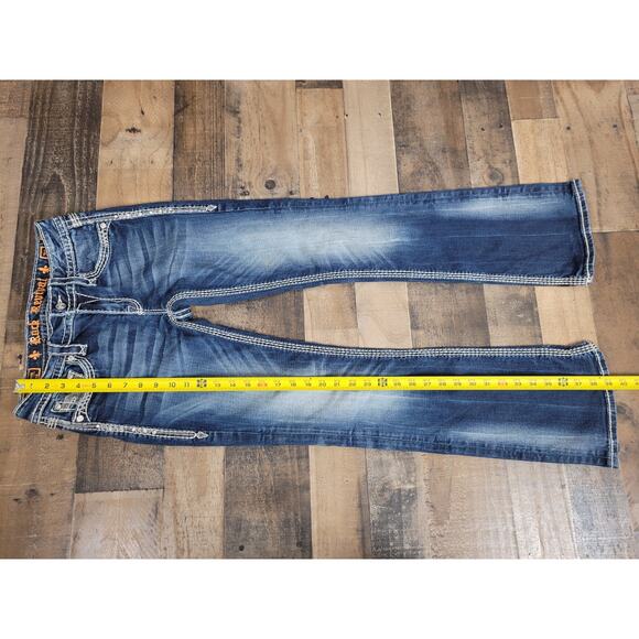 Rock Revival Sherry Boot‎ Jeans Womens 28 Dark Wash Blue Denim Sequin Rhinestone - Picture 7 of 8